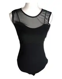 Stella Luce Ribbed Mesh Cutout Black Bodysuit