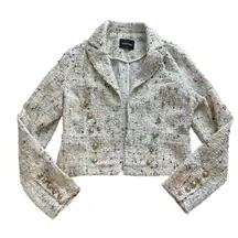 Dolce Cabo Womens Double‎ Breasted Tweed Cropped Multi Blazer Gold Buttons Small