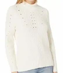 Kensie Pointelle Women's Turtleneck Sweater in Vanilla Size XS