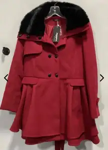 Zeagoo Women's Fashion Faux Fur Lapel Double-Breasted Thick Wool Coat Large