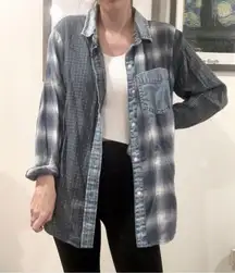 American Eagle Multi Printed Plaid Chambray Denim Button up Shirt