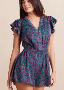 Summersalt The Silky Luxe ruffled Multicolor Floral Romper Cover up size L