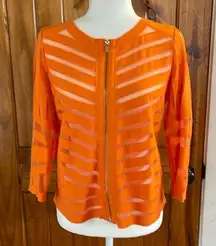 Peter Nygard Orange Mesh knit Cutout Zip Up 3/4 Sleeve Jacket Blazer Small