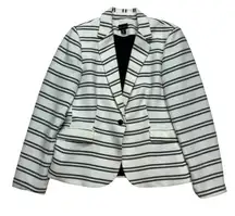 Willi Smith Women's Striped Blazer Jacket White Black Size L Classic Career