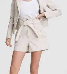 RAG & BONE striped linen shorts high waist paper‎ bag belted women's SIZE 2