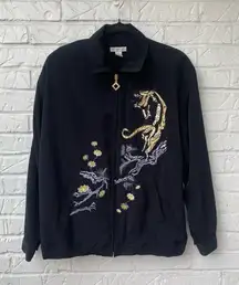 Mureli unisex Vintage Japanese Embroidered Bomber Jacket Black Floral M