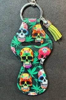 Skulls And Cannabis Chapstick Lipstick Holder Keychain