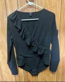 J.Crew Black Ruffle Long Sleeve Bodysuit