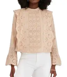 Tuckernuck Hyacinth House Tan Eyelet Long Sleeve‎ Ruffle Gracelyn Blouse XS