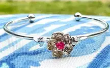 Cherry blossom sakura flower bracelet adjustable new gift silver pink october