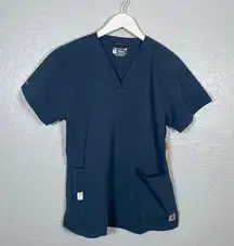 Carhartt Force Women M Blue Cross Flex V Neck Scrub Top Shirt Pockets Stretch