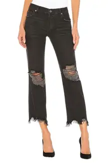 Free People Maggie High Rise Straight Leg Jeans Womens 27 Black Grunge Indie Y2K