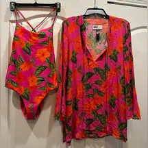 Beach Riot  Swimsuit 1pc /Cover Up Floral Matching Large NWT $316 Beach Vacation