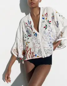 ZARA top oversize embroidered blouse shirt cotton summer