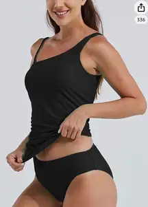 Willit One Shoulder Tankini with brief Two Piece Detachable Strap Tummy Control