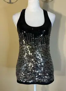 Jeknit Black Silver Gradient Ring Sequin Racerback Tank Top Small