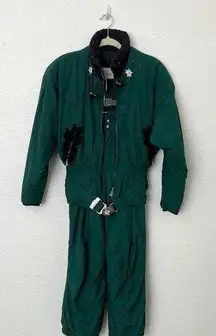 [Vintage] 80s Bogner Size Small S Green Embroidered Matching Belted Snow Ski Set