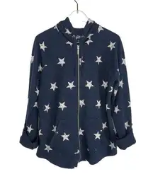 Style & Co Y2k . Navy Blue Star Pattern Patriotic Zip Up Hoodie Sweatshirt Small