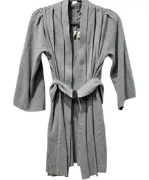Anthropologie Moth Grey Pleated Flare Sleeve Belted Open Front Knit Cardigan S