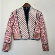 Reversible Quilted Paisley Floral Patchwork Cropped Jacket Women Open Front Sz M