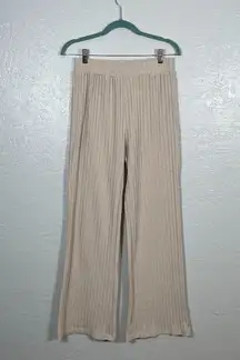 Rylee and Cru Women M Beige Oatmeal Ribbed Wide Leg Pants Loungewear Boho Beachy