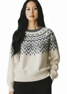 HOLLISTER FAIR ISLE NORDIC EMBELLISHED OFF WHITE GRAY PRINT CREWNECK Sweater M