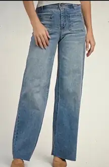 Oat New York High Rise Square Pocket Wide Leg Raw Hem Denim Jeans