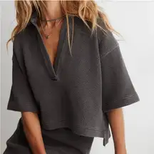 Aerie | Wonder Short Sleeve Ribbed Cropped Polo Shirt