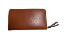 EUC Universal Thread Faux Leather Brown & Gold Full‎ Zip Large Card Wallet