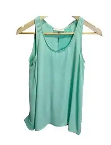 Lush Tank Top Womens XS Teal Split Back Round Neck Semi sheer Casual