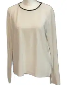 Goldie White Long Sleeve Top with Black Trim. Medium