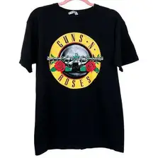 Vintage Guns N Roses Band T Shirt Circle Logo Black Short Sleeve
