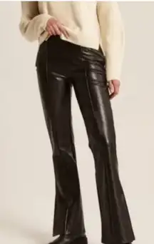 Abercrombie & Fitch Vegan Leather Slit Leg Flare Pants L Brown