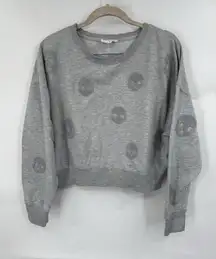 Olive & Oak Sherpa Skull Cropped Sweatshirt Women‎ Small Silver Skater Goth