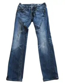 Miss Me Straight Leg Low Rise Jean 27x29 Flap Pocket Rhinestone Cyber Cowgirl