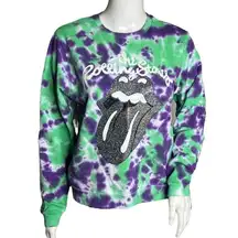 ASOS Sweatshirt Womens 4 Rolling Stones Purple Green Tie Dye Silver Glitter Lips