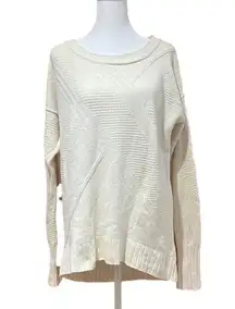 𝅺CALVIN Klein Jeans Sweater Cream Patterned Knit Top Woman’s Size Medium