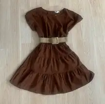 Brown Belted Mini Dress