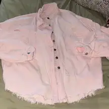 POL Pink Distressed Jean Jacket