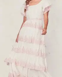 LoveShackFancy white pink tiered martine maxi dress