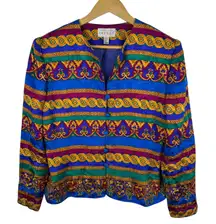 Adrianna‎ Papell VTG 100% Silk Baroque Blazer Jacket Size 8 Colorful Maximalist
