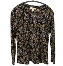 MICHAEL Michael Kors Black and Gold Floral Long Sleeve Round Neck Blouse Small