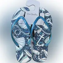 Vera Bradley Shore Enough Flip Flops NWT, Blue/White, Size Large 9-10