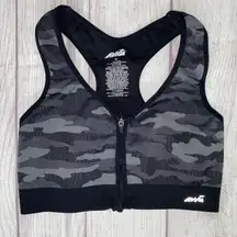 front zip and hook racerback camo sports bra black and grey S