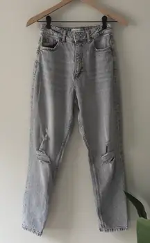 Denim Co. Primark Cares Light Gray Straight Leg Jeans grey distressed cotton EUC