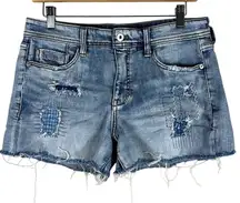 Pilcro and the Letterpress Jean Shorts Women 29 Medium Wash Distressed Patchwork