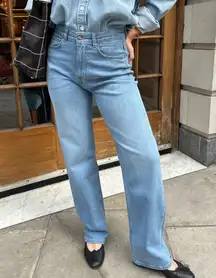 Djerf Avenue Straight Jeans in Mid Blue Women’s Size 27 High Waist Denim