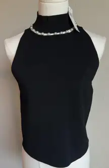 House of Harlow 1960 Black Pearl-Embellished Top Size SP New With Tags