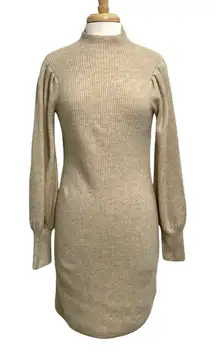 Madewell Wool Blend Turtleneck Puff Sleeve Sweater Dress Neutral Tan size XXS