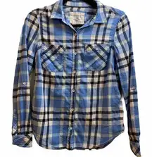 Arizona Jeans Blue Plaid Casual Button Down Shirt